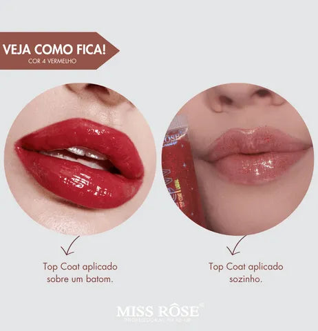 Top Coat Labial Glow Up cor 04 Vermelho Miss Rôse - Miss Rôse Brasil